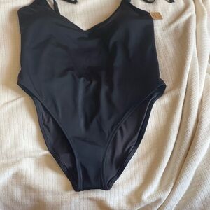NWT Pink size large black one piece bathing suit ties at shoulders
